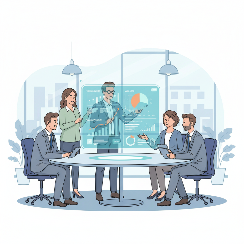 Consultation en pilotage d'entreprise - Équipe de consultants autour d'un tableau de bord